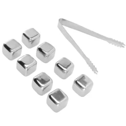 Metal Whisky Iskuber Livsmedelsklass 304 Rostfritt Stål Säker Giftfri Vit Använda Whiskeystenar för Whiskydryck 8 kuber med istång