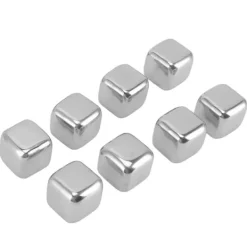 Metal Whisky Iskuber Livsmedelsklass 304 Rostfritt Stål Säker Giftfri Vit Använda Whiskeystenar för Whiskydryck 8 kuber med istång