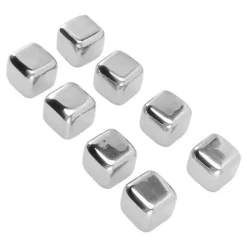 Metal Whisky Iskuber Livsmedelsklass 304 Rostfritt Stål Säker Giftfri Vit Använda Whiskeystenar för Whiskydryck 8 kuber med istång