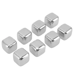 Metal Whisky Iskuber Livsmedelsklass 304 Rostfritt Stål Säker Giftfri Vit Använda Whiskeystenar för Whiskydryck 8 kuber med istång