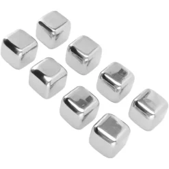 Metal Whisky Iskuber Livsmedelsklass 304 Rostfritt Stål Säker Giftfri Vit Använda Whiskeystenar för Whiskydryck 8 kuber med istång