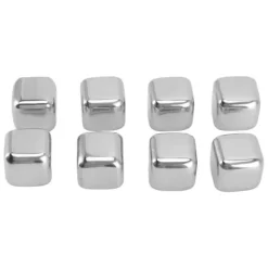 Metal Whisky Iskuber Livsmedelsklass 304 Rostfritt Stål Säker Giftfri Vit Använda Whiskeystenar för Whiskydryck 8 kuber med istång