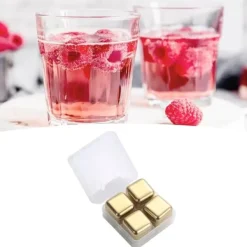 Metalliskuber i rostfritt stål Återanvändbar snabbkylande ren whiskysten med istång för dryck Dryck Gyllene