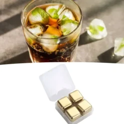 Metalliskuber i rostfritt stål Återanvändbar snabbkylande ren whiskysten med istång för dryck Dryck Gyllene