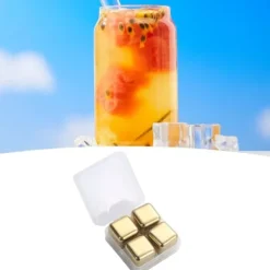 Metalliskuber i rostfritt stål Återanvändbar snabbkylande ren whiskysten med istång för dryck Dryck Gyllene