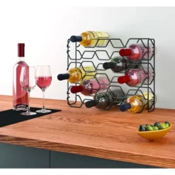 Vinflaskhållare-Metaltex vinställ Hexagon för 15 flaskor 43x12x34 svart