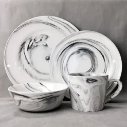 Middagsservis 16 delar Grå Dahlia