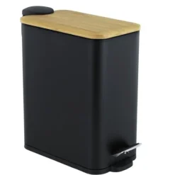 Viking Choice Soptunnor & Papperskorgar-Miljövänlig svart bambu & stål pedalpapperskorg - 5L, stilfull & hållbar badrumspapperskorg