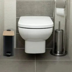 Viking Choice Soptunnor & Papperskorgar-Miljövänlig svart bambu & stål pedalpapperskorg - 5L, stilfull & hållbar badrumspapperskorg