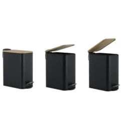 Viking Choice Soptunnor & Papperskorgar-Miljövänlig svart bambu & stål pedalpapperskorg - 5L, stilfull & hållbar badrumspapperskorg