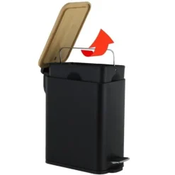 Viking Choice Soptunnor & Papperskorgar-Miljövänlig svart bambu & stål pedalpapperskorg - 5L, stilfull & hållbar badrumspapperskorg