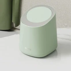 Mini Bänkskiva soptunna Liten Plast Bänkskiva Papperskorg Avfallsdunk med presstyp Lock för badrum Sovrum Vardagsrum Sminkbord Morino Green