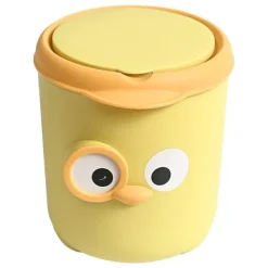 Mini papperskorg med lock Söt tecknad design Plastbänkskiva med lock för bord sängbord skrivbord kontor gul