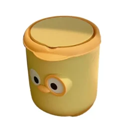 Mini papperskorg med lock Söt tecknad design Plastbänkskiva med lock för bord sängbord skrivbord kontor gul