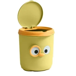 Mini papperskorg med lock Söt tecknad design Plastbänkskiva med lock för bord sängbord skrivbord kontor gul
