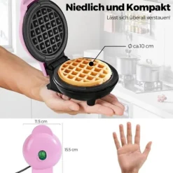 Våffeljärn-Mini Wafflejärn - HIYAA - Rosa - Non-stick - 10,16 cm - Elektrisk