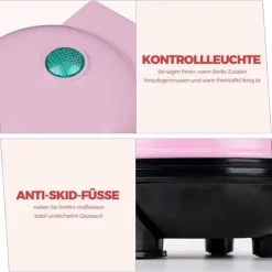 Våffeljärn-Mini Wafflejärn - HIYAA - Rosa - Non-stick - 10,16 cm - Elektrisk