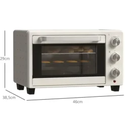 Minibackugn 21 L med rotisserie, 3 lägen, 100–230 °C, galler & plåt, rostfritt/glas, cremevit