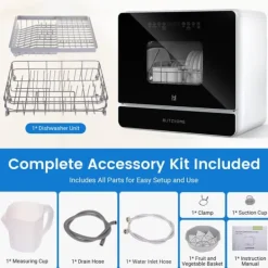 Diskmaskiner-Minidiskmaskin, minidiskmaskin med touchkontroll, 9 program, portabel bordsdiskmaskin, 5,2 liters vattentank, kan användas med/utan vattenanslutning | CDON