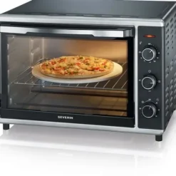 Severin Grillugnar & Ugnar Med Roterande Stekspett-Miniugn TO2058 roterande värme 42 L, pizzasten och spett, 1800 W bänkugn, 120 min timer, Svart/Rostfritt stål