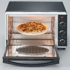 Severin Grillugnar & Ugnar Med Roterande Stekspett-Miniugn TO2058 roterande värme 42 L, pizzasten och spett, 1800 W bänkugn, 120 min timer, Svart/Rostfritt stål