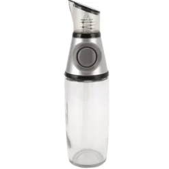 Olje- & Vinägerbehållare-500ml oljedispenser läckagesäker glas silikon akryl presstyp kvantitativ oljeflaska för hälsokök silver