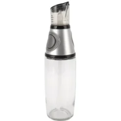 Olje- & Vinägerbehållare-500ml oljedispenser läckagesäker glas silikon akryl presstyp kvantitativ oljeflaska för hälsokök silver