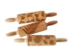 MoodForWood Träkavel 25 cm med handtag, set om 3, graverad, perfekt för bakning - lövmönster