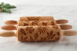 MoodForWood Träkavel 25 cm med handtag, set om 3, graverad, perfekt för bakning - lövmönster