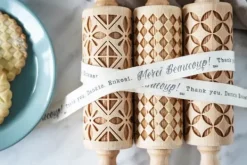 MoodForWood Träkavel 25 cm med handtag, set om 3, graverad, perfekt för bakning - geometriskt mönster