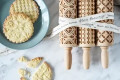 MoodForWood Träkavel 25 cm med handtag, set om 3, graverad, perfekt för bakning - geometriskt mönster