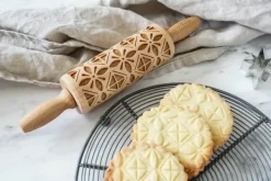 MoodForWood Träkavel 25 cm med handtag, set om 3, graverad, perfekt för bakning - geometriskt mönster