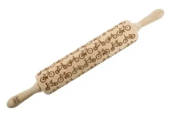 MoodForWood Träkavel, Graverad, 43 cm med Handtag, Perfekt för Bakning - Cykelmönster