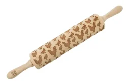 MoodForWood Träkavel, Graverad, 43 cm med Handtag, Perfekt för Bakning - Mönster på Fjäderfä