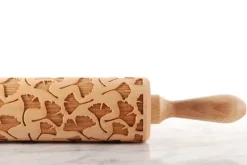MoodForWood Träkavel, Graverad, 43 cm med Handtag, Perfekt för Bakning - Ginko Biloba Mönster