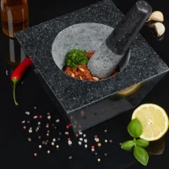 Mortel och stöt, Granit, 12x19,5x19,5 cm, Svart