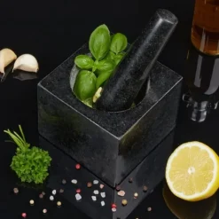 Mortel och stöt, Granit, 9.5x11x11 cm, Svart