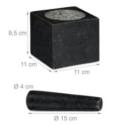 Mortel och stöt, Granit, 9.5x11x11 cm, Svart