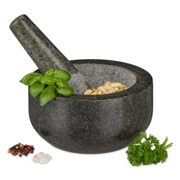 Mortel och stöt, 8x16 cm, Grå, Granit