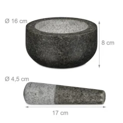 Mortel och stöt, 8x16 cm, Grå, Granit