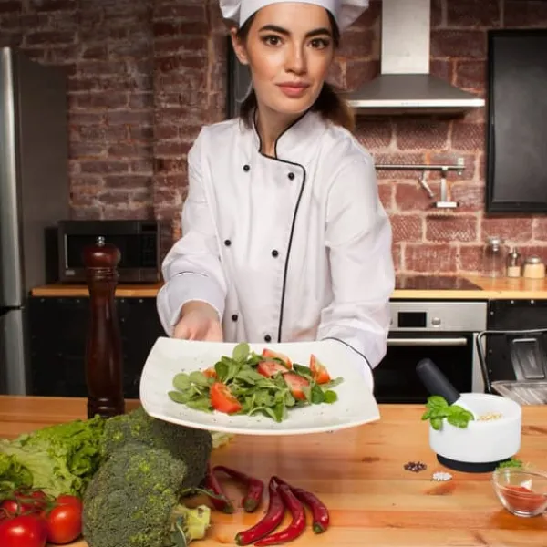 Mortlar & Mortelstötar-Mortel och stöt, 8x14 cm, vit marmor