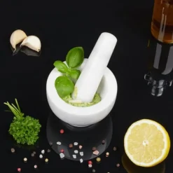 Mortel och stöt, 6x10 cm, Vit, Marmor