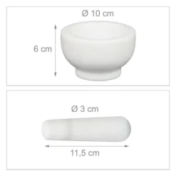 Mortel och stöt, 6x10 cm, Vit, Marmor