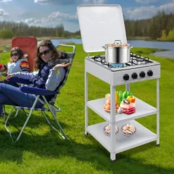 Spisar-Nödspis - Utomhus gaskök med 4 brännare - Förvaringshylla - Naturgas/Gasol - 49×49×79 cm - Järn - 9 kg - Röd