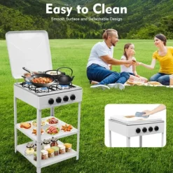 Spisar-Nödspis - Utomhus gaskök med 4 brännare - Förvaringshylla - Naturgas/Gasol - 49×49×79 cm - Järn - 9 kg - Röd