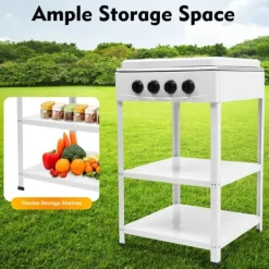 Spisar-Nödspis - Utomhus gaskök med 4 brännare - Förvaringshylla - Naturgas/Gasol - 49×49×79 cm - Järn - 9 kg - Röd