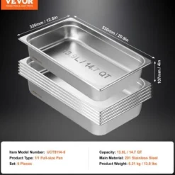 Matuppvärmare-Ångbordsform, fullstorlek, 53x32,6x10,7 cm, rostfritt stål, förvaring