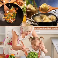 OBOSOE 9 delar köksredskapsset i teak - Träspatel, slev, gaffel m.m. med förvaringsburk & skedställ, för non-stick-pannor