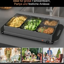 Matuppvärmare-OBOSOE Chafing dish 6,8L – Lämpölevy 300W, säädettävä termostaatti, ruostumatonta terästä, ihanteellinen buffet-pöydille ja juhliin