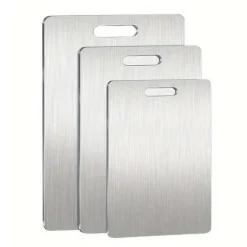 Skärbrädor-OBOSOE 3-Delars Rostfria Skärbrädor - Dubbelhäftande & Hygienisk för Kök, Grill & Camping